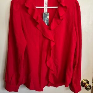 Blooming Jelly Red Long Sleeve Ruffled Blouse, Size S